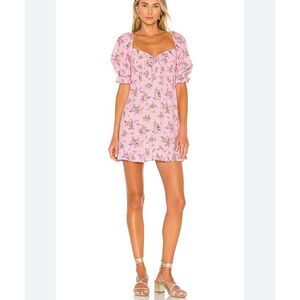 Faithful the Brand sage mini dress in pink Juliette floral smock flowy size 2 xs